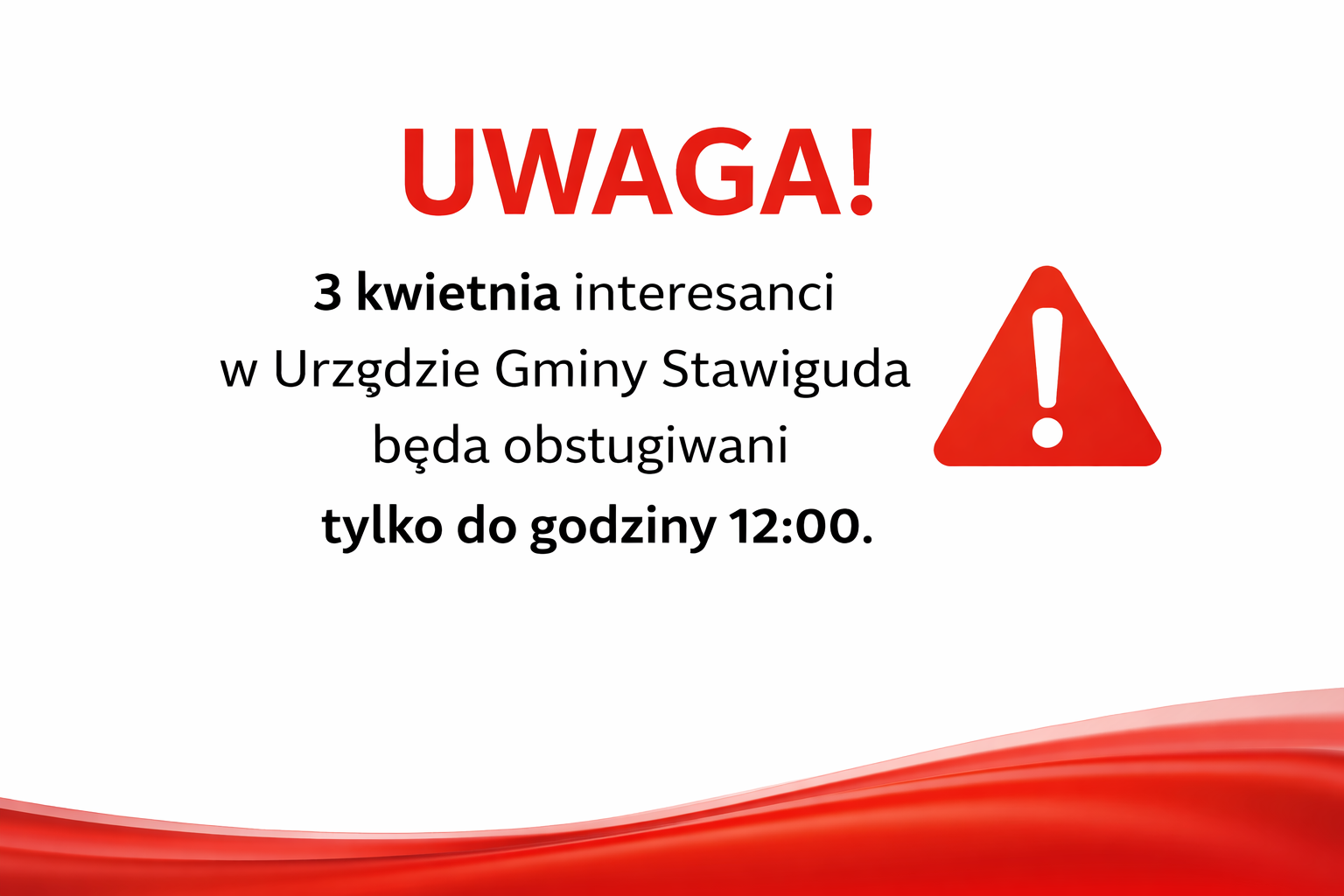 Kwietnia interesanci w Urząd Gminy Stawiguda będą obsługiwani tylko do godziny 12:00.