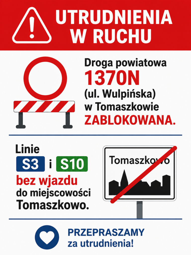 Utrudnienia w ruchu – Tomaszkowo